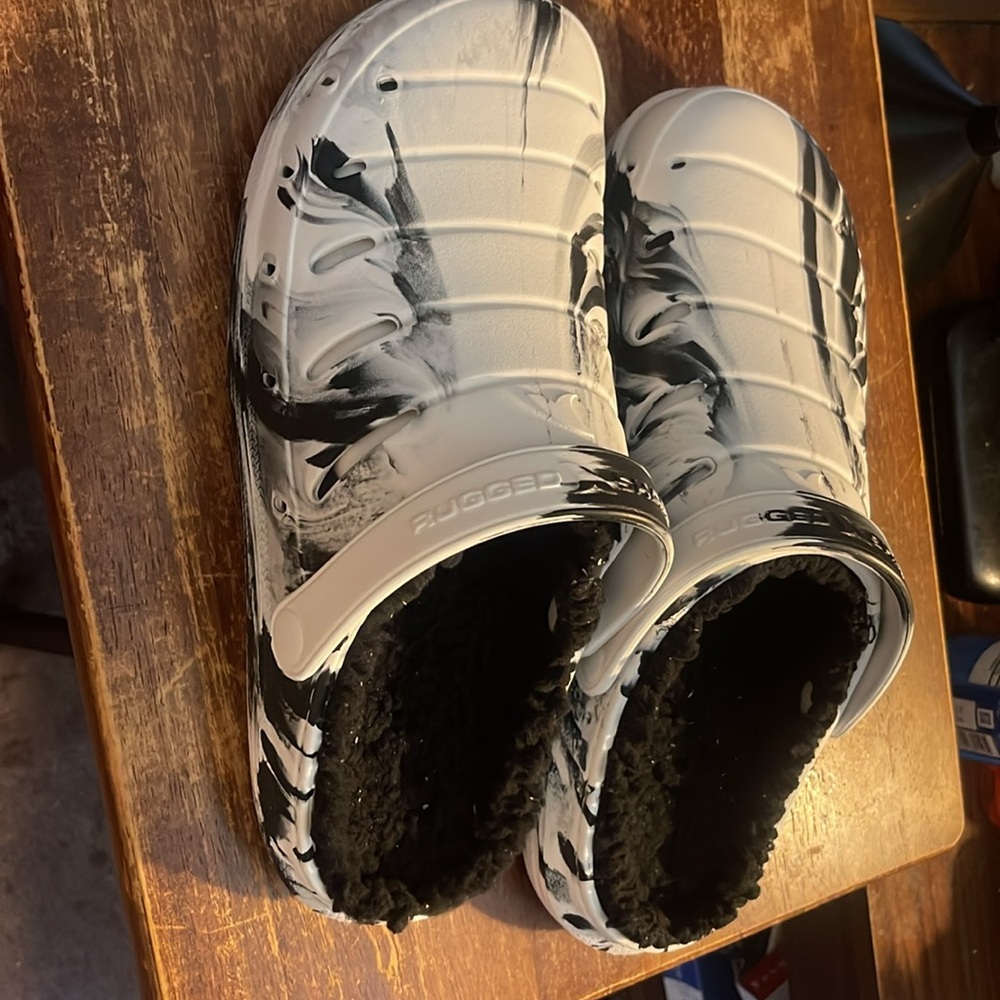 Men's white tie die Comfy Fuzzy Lined EVA Clogs Sandals Shoes Size 11 - Picture 8 of 9